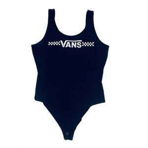 Vans Black Balletcore Bodysuit Top Women's Checkerboard Logo Sleeveless Size M